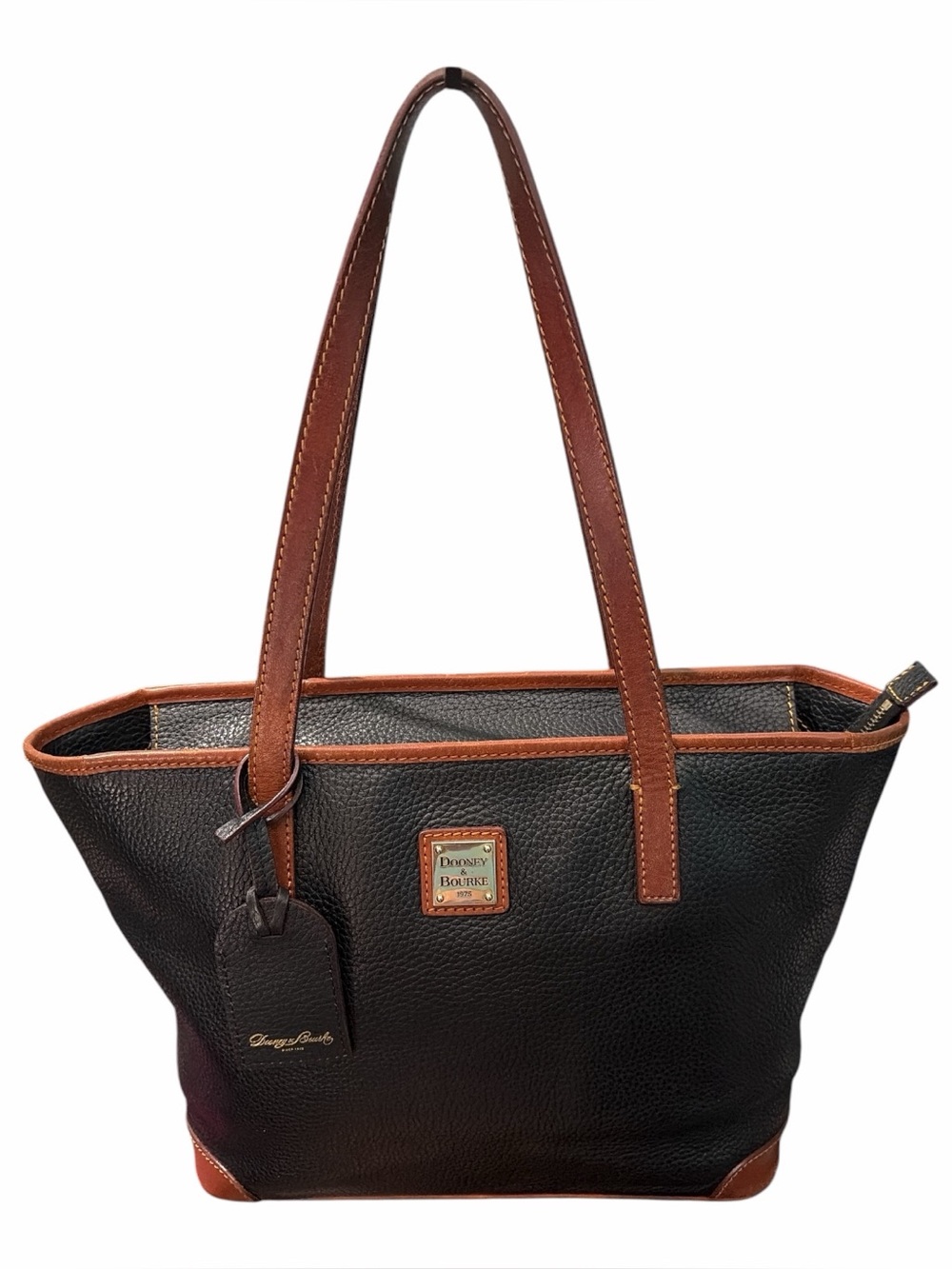 Dooney & Bourke Black Pebbled Charleston Leather Tote with Brown Trim - Picture 2 of 9